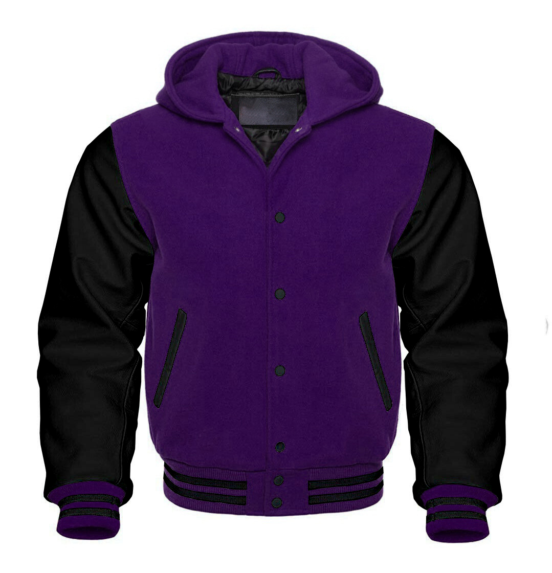 purple custom hooded varsity jacket manufacturer