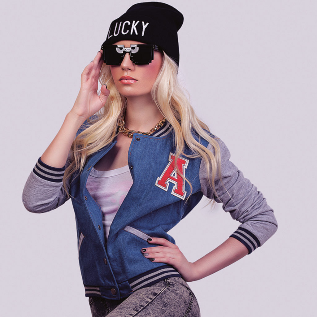 varsity denim bomber jacket