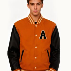 Custom Orange Varsity Jacket Personalized Wool & Leather Letterman Jacket