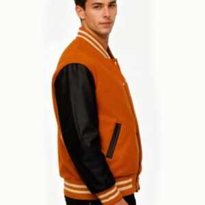 Custom Orange Varsity Jacket Personalized Wool & Leather Letterman Jacket - Image 3