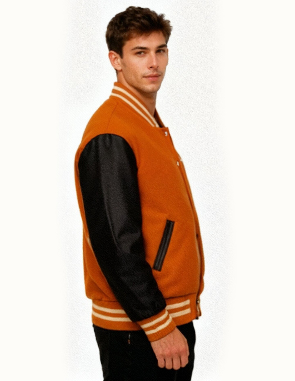 Custom Orange Varsity Jacket Personalized Wool & Leather Letterman Jacket - Image 3
