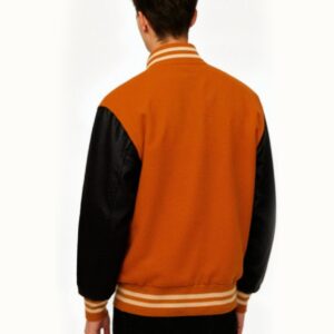 Custom Orange Varsity Jacket Personalized Wool & Leather Letterman Jacket - Image 4