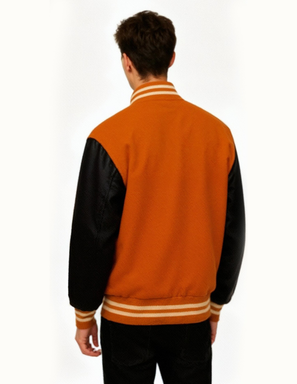 Custom Orange Varsity Jacket Personalized Wool & Leather Letterman Jacket - Image 4