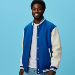 custom blue varsity jacket