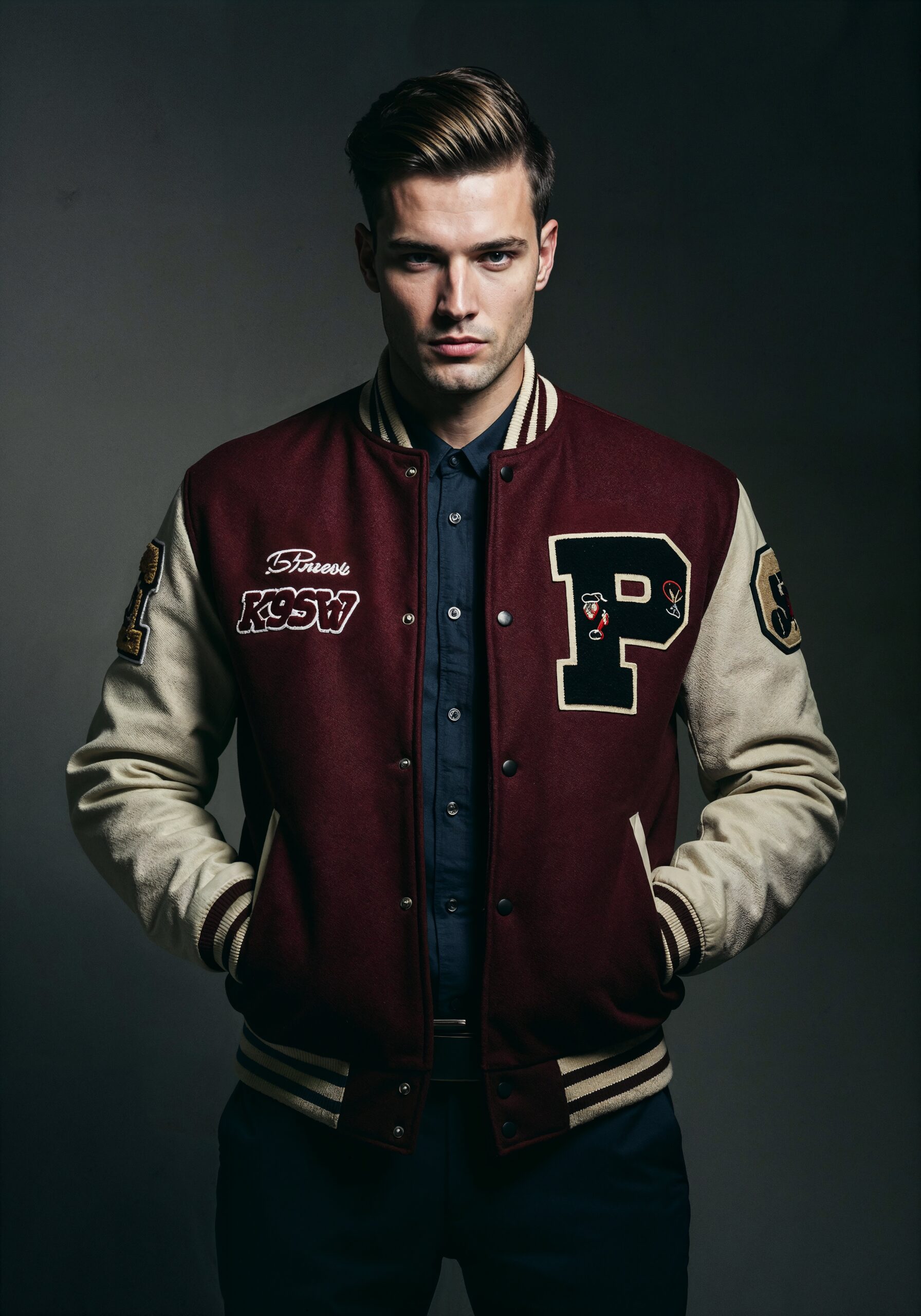 maroon white jacket
