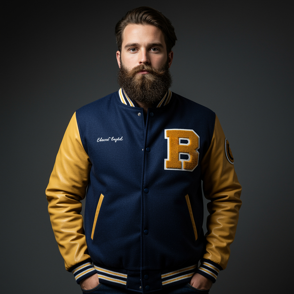 navy and gold letterman jacket manufacturer