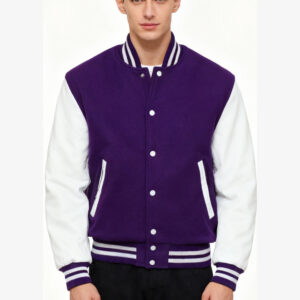 purple white varsity jacket