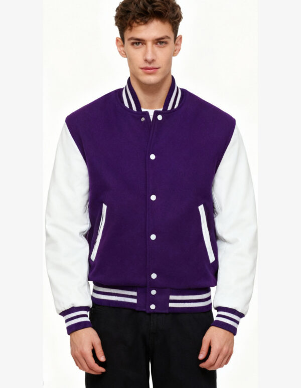 purple white varsity jacket