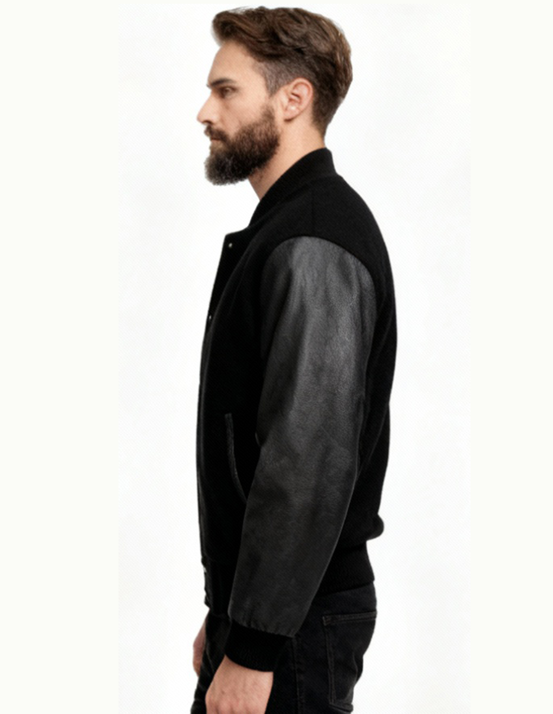 Custom Black Varsity Jacket Premium Wool & Genuine Leather Sleeves - Image 2