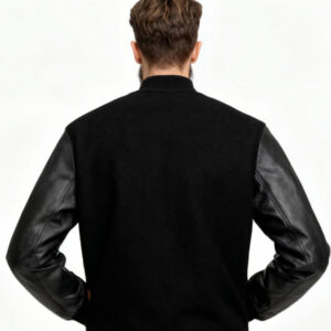 Custom Black Varsity Jacket Premium Wool & Genuine Leather Sleeves - Image 2