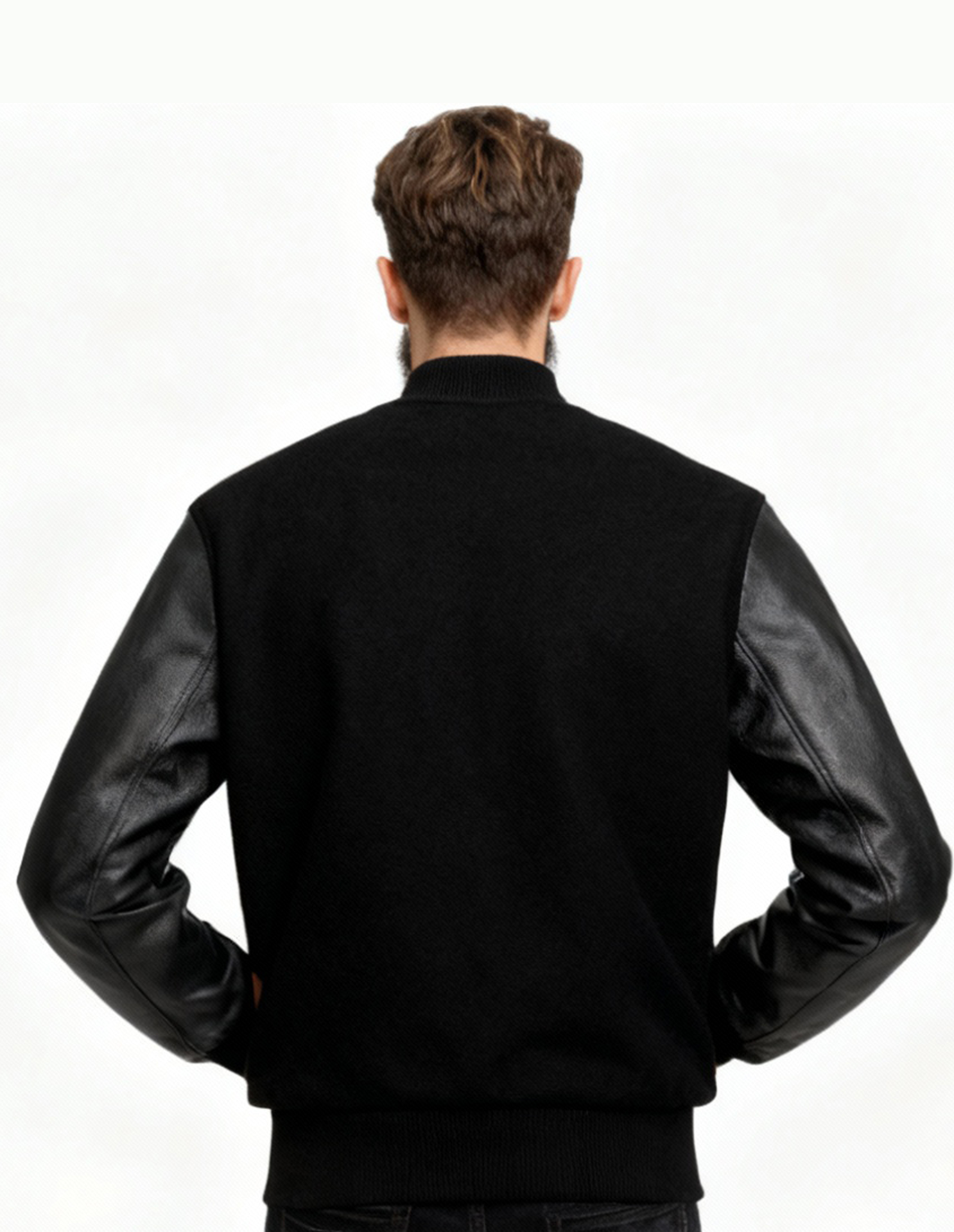 Custom Black Varsity Jacket Premium Wool & Genuine Leather Sleeves - Image 3