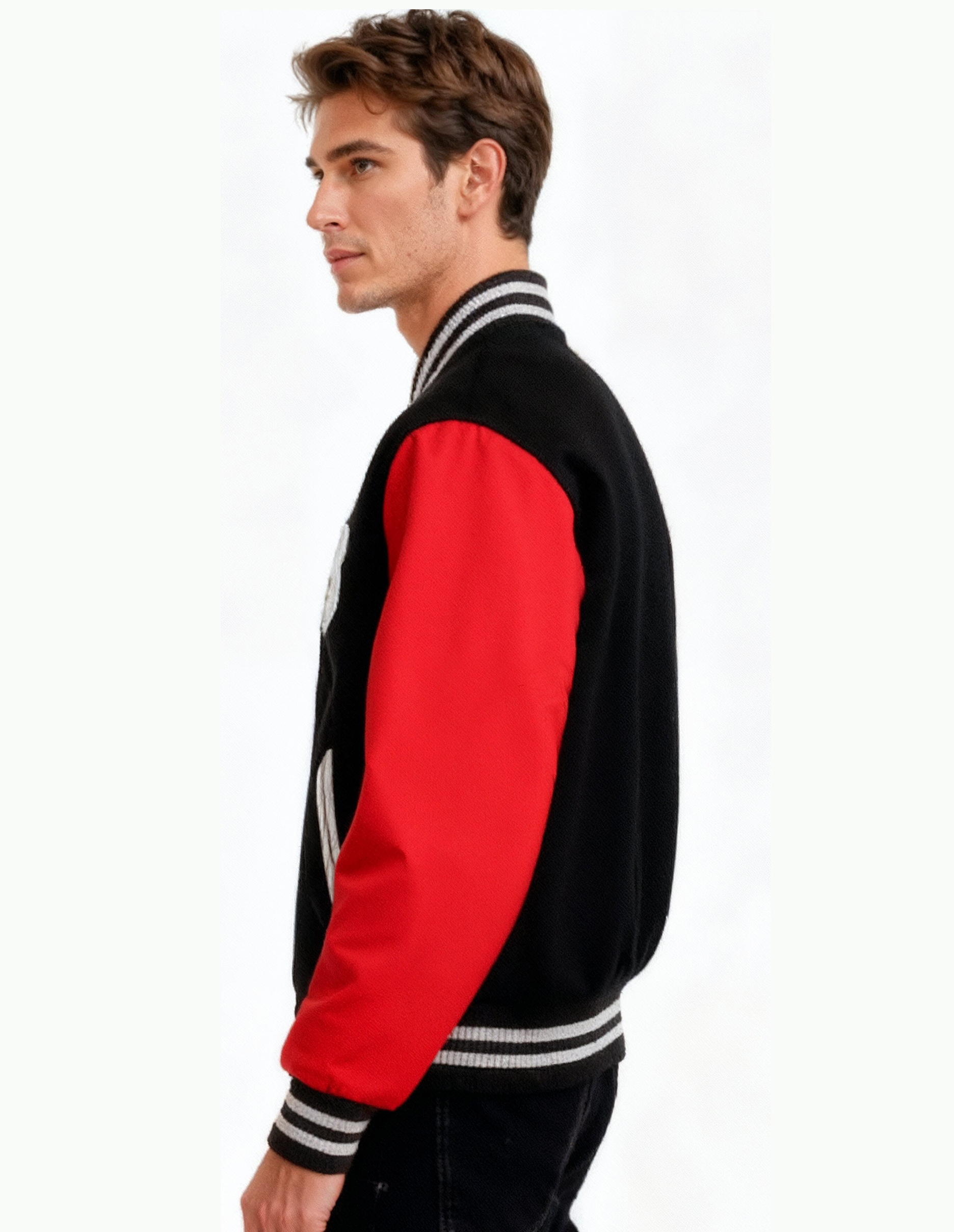 Letterman Varsity Jacket Red and Black for Men & Women - Image 3