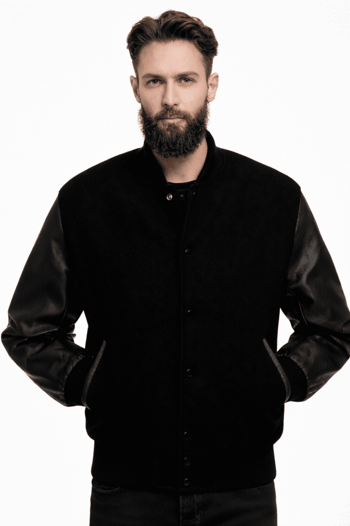 black varsity jacket