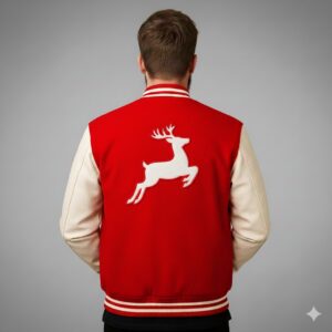 red Christmas jacket backside
