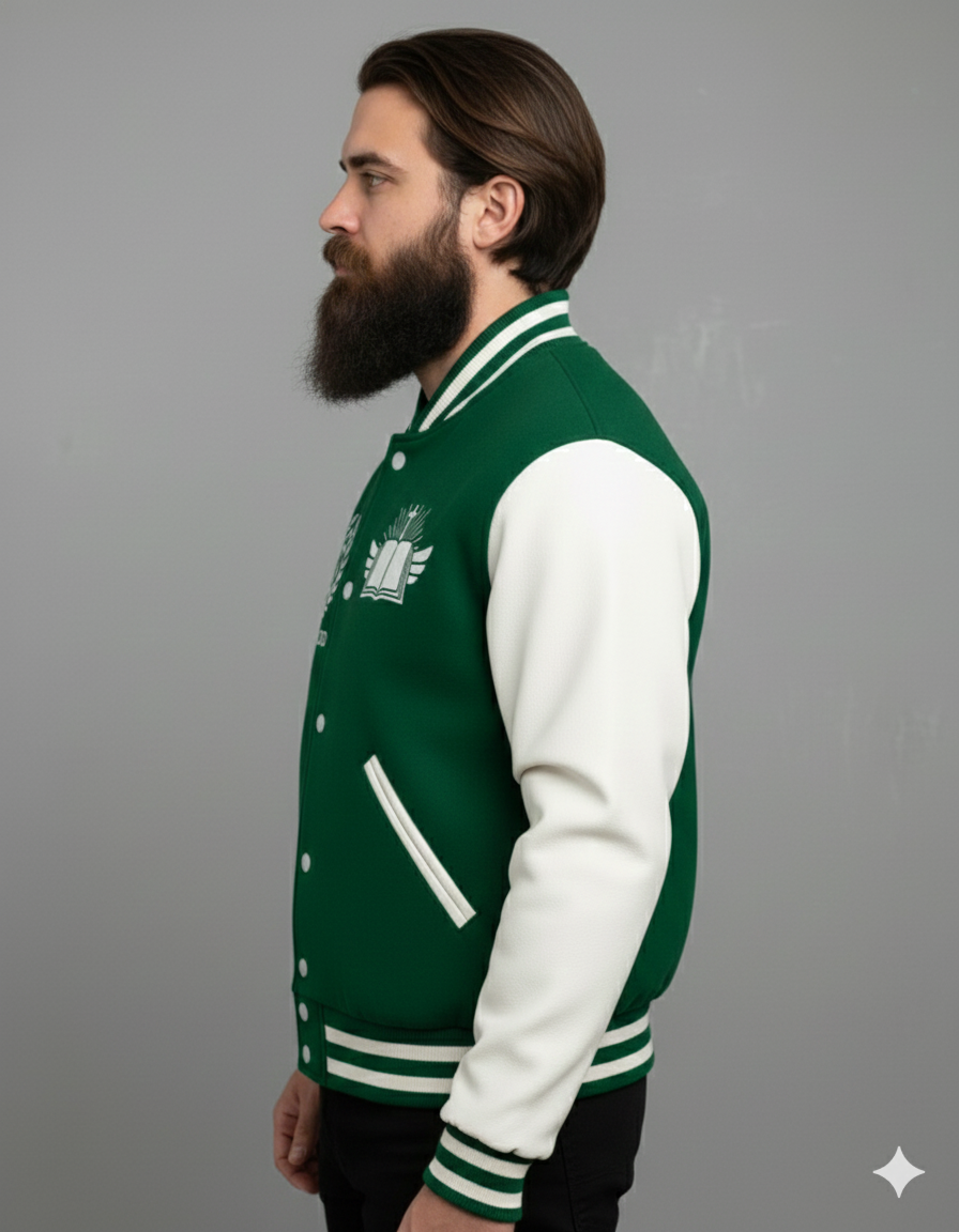 Jesus embroidered green white jacket