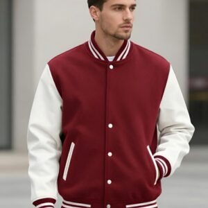 Maroon and White Varsity Jacket