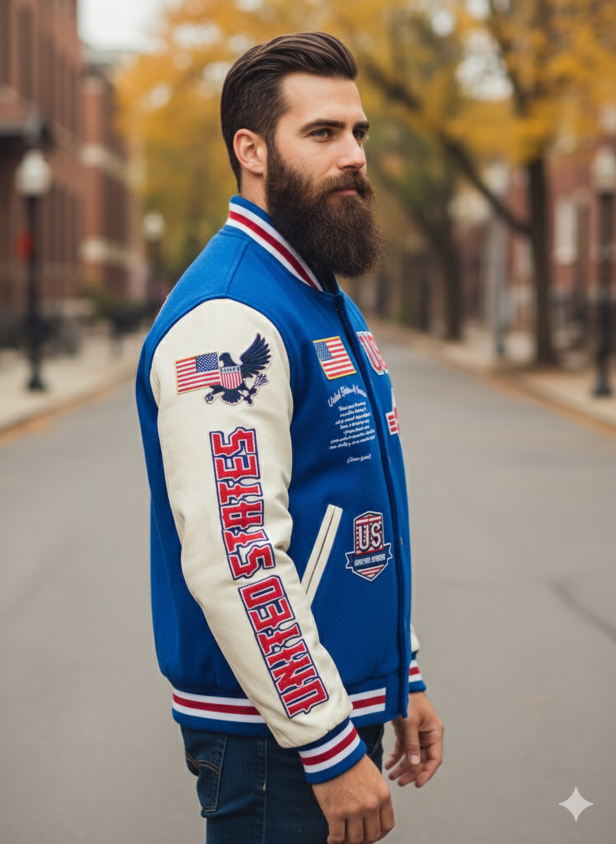 USA flag letterman jacket