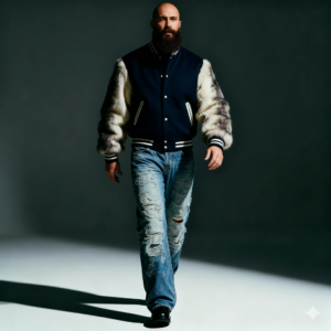 varsity jacket with fur sleeves