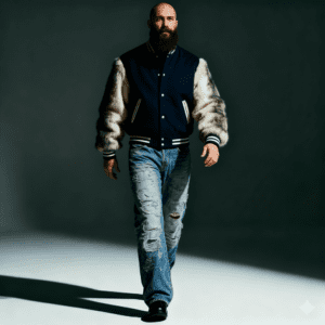 varsity jacket with fur sleeves