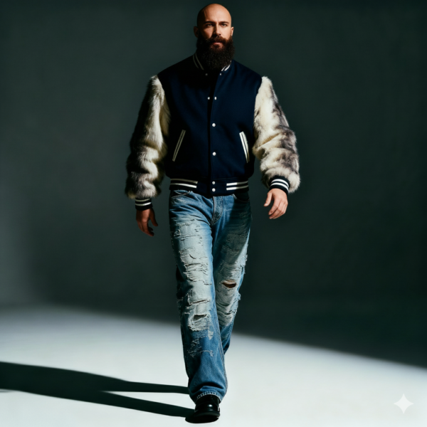 varsity jacket with fur sleeves