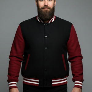 all wool black maroon varsity jacket