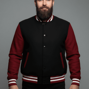 all wool black maroon varsity jacket