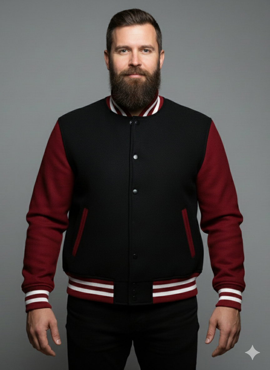 all wool black maroon varsity jacket