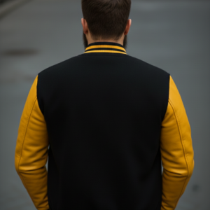 black and yellow sleeve letterman jacket