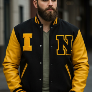 black yellow letterman jacket
