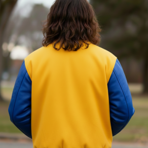 blue and yellow varsity jacket