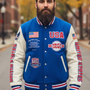 blue white letterman jacket