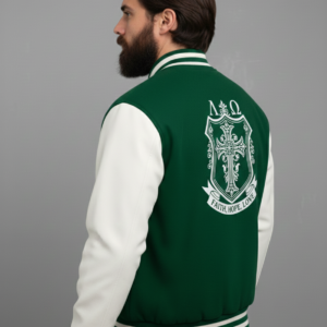 Christian green white varsity jacket