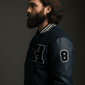 custom h letterman jacket blue