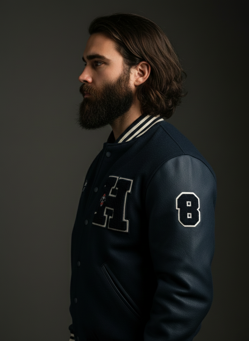 custom h letterman jacket blue