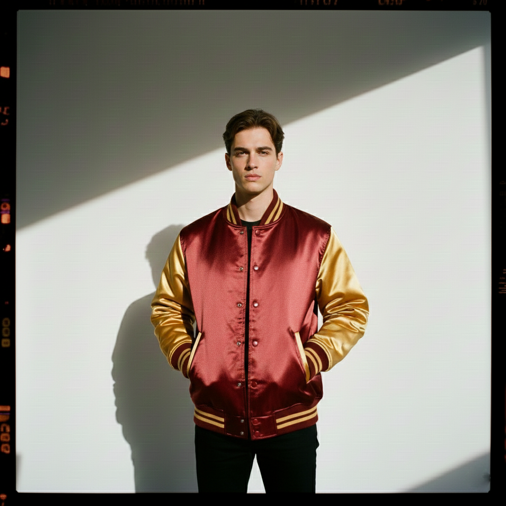 custom maroon and gold varsity jacket