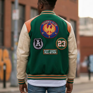 green and orange letterman jacket