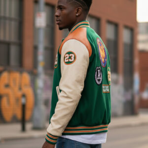 green orange letterman jacket