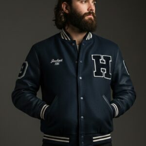 h varsity jacket blue