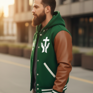 Jesus green brown varsity jacket