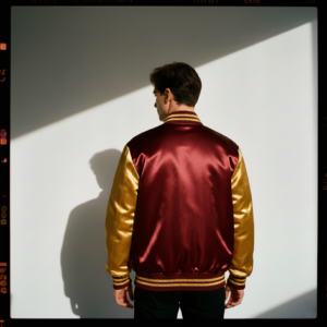 maroon and gold varsity jacket