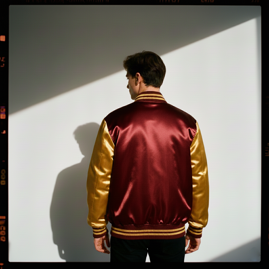 maroon and gold varsity jacket