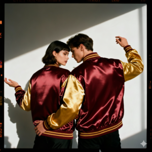 maroon gold satin jacket custom