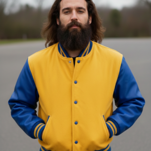 yellow blue varsity jacket