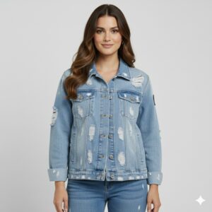 Distressed Denim Jacket for Women