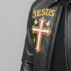 Jesus apparel leather jacket