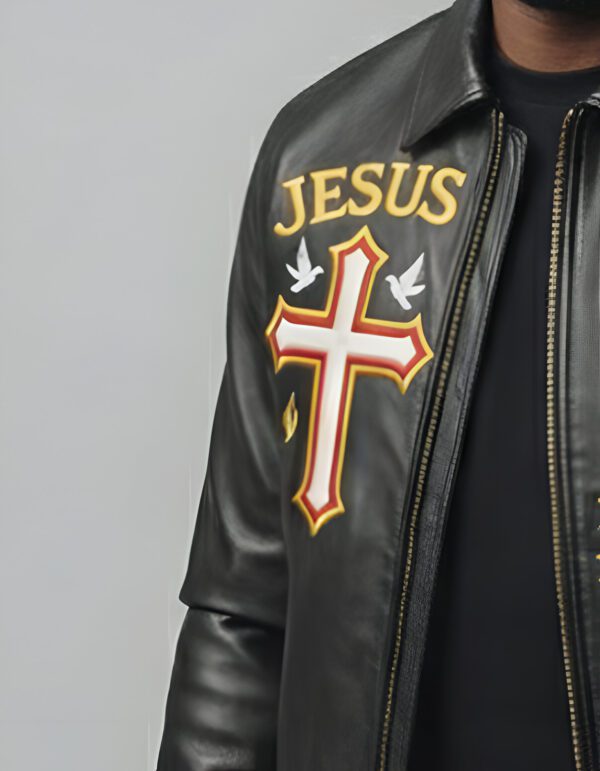 Jesus Black Leather Jacket Quality Printing Christian Jacket