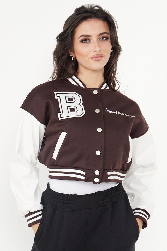 Drop Shoulder Sleeves cropped varsity jacket