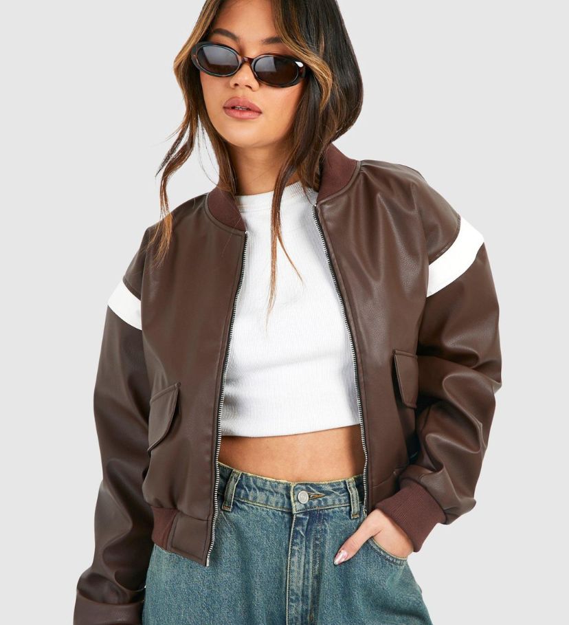 Faux leather women cropped jacket