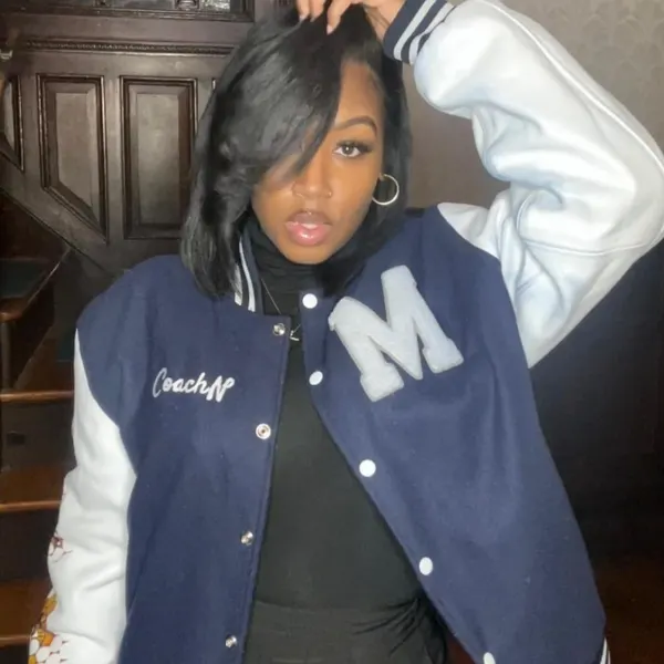 Niah - happy customer with custom varsity jacket