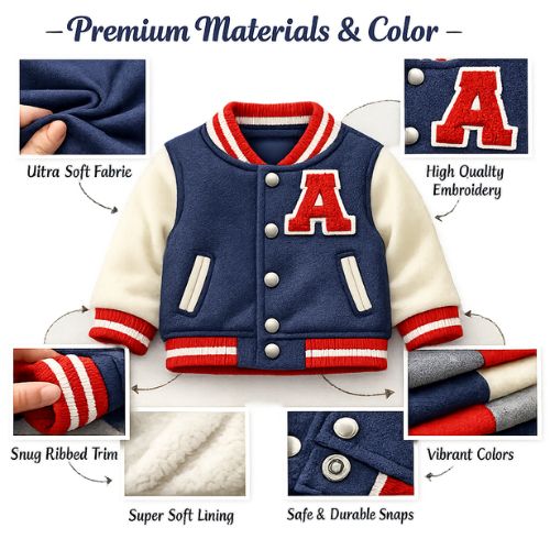 Premium Materials color for baby varsity jacket